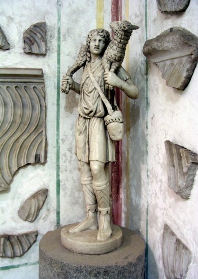 The Good Shepherd, c. 300–350, at the Catacombs of Domitilla, Rome